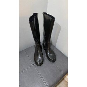 Michael Kors Rain Boots Womens Size 8 8M Round Toe Wedge Heel Black Garden Y2K